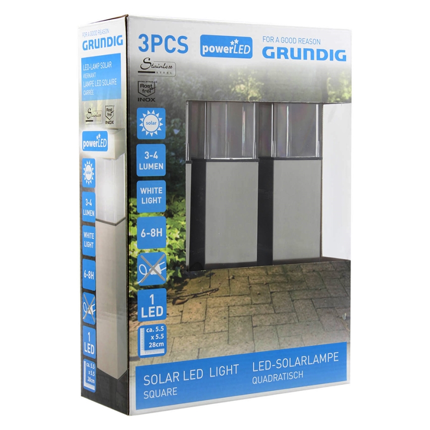 Grundig 90048 - SET 3x Lampada solare LED/5,5x28cm 1xAAA 600 mAh