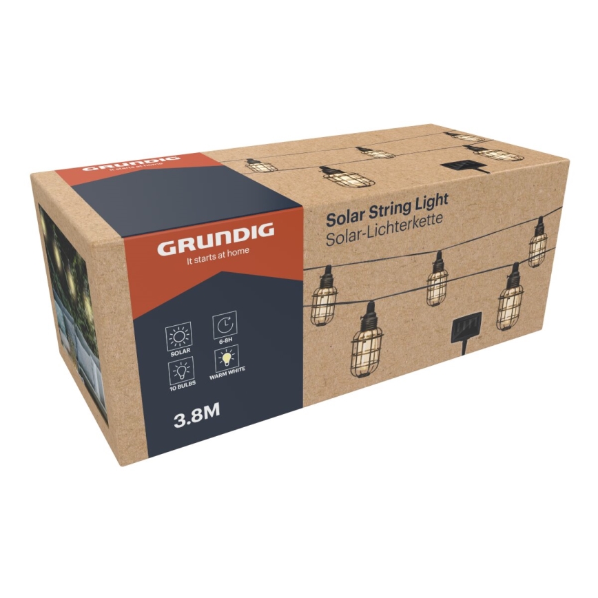 Grundig - Catena LED solare 10xLED 3,8m IP44 bianco caldo