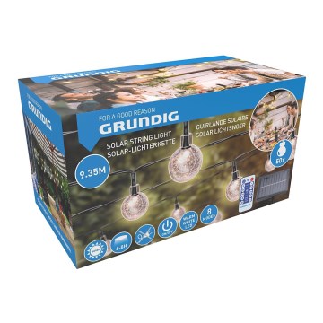 Grundig - Catena luminosa solare a LED dimmerabile 50xLED/8 funzioni, 9,35 m, bianco caldo, 1200 mAh, IP44 + telecomando
