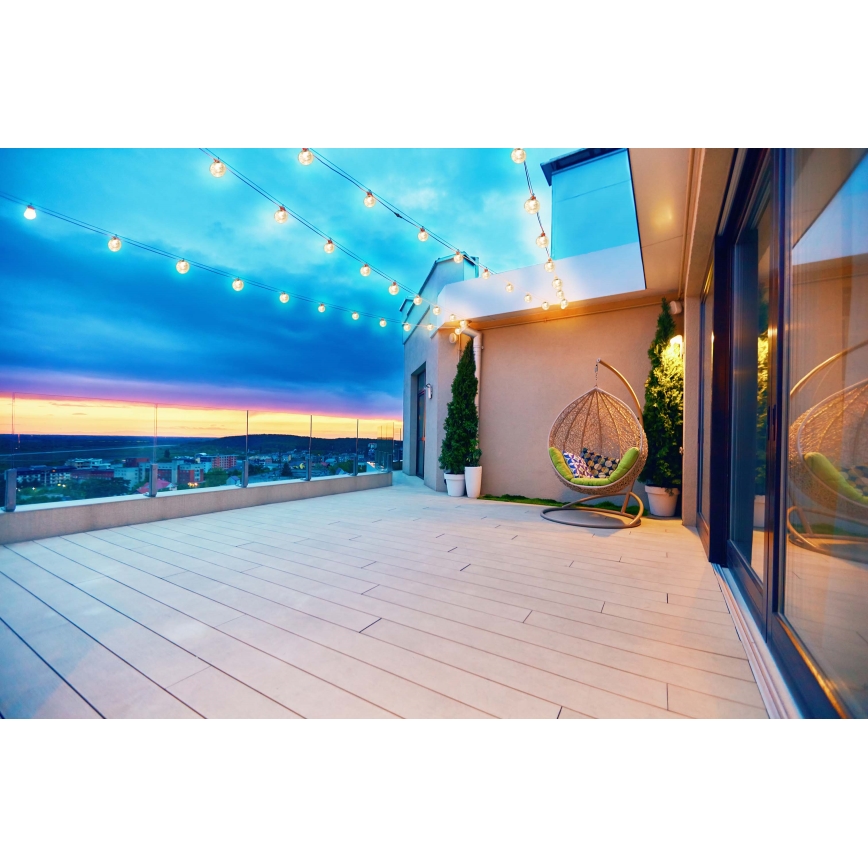 Grundig - Catena luminosa solare a LED dimmerabile 50xLED/8 funzioni, 9,35 m, bianco caldo, 1200 mAh, IP44 + telecomando
