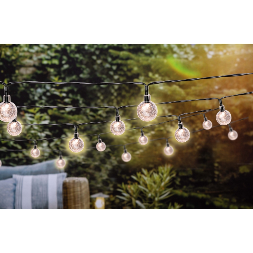 Grundig - Catena luminosa solare a LED dimmerabile 50xLED/8 funzioni, 9,35 m, bianco caldo, 1200 mAh, IP44 + telecomando