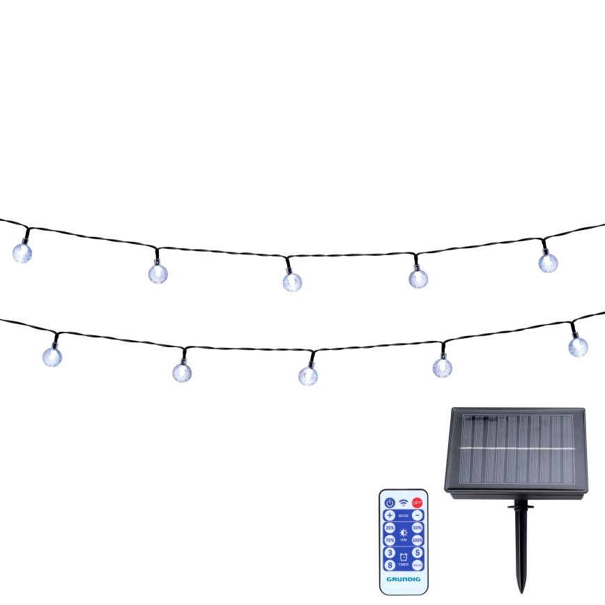 Grundig - Catena luminosa solare a LED dimmerabile 50xLED/8 funzioni, 9,35 m, bianco caldo, 1200 mAh, IP44 + telecomando