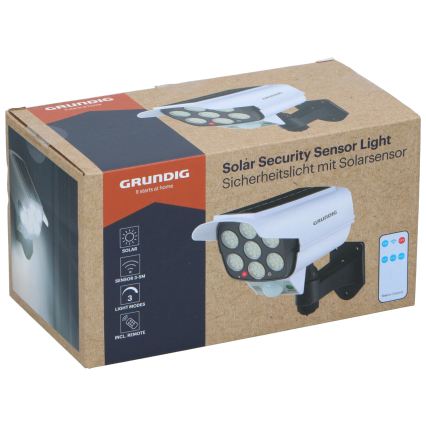 Grundig - Finta telecamera di sicurezza solare a LED con sensore LED, 1,2 V 800 mAh + telecomando