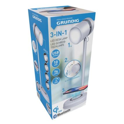Grundig - Lampada da tavolo a LED con ricarica wireless integrata e altoparlante 3 in 1 LED/15W/5V