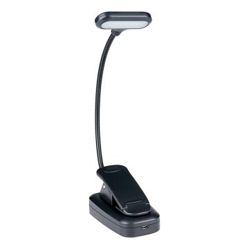 Grundig - Lampada da tavolo LED ricaricabile con clip LED/5V 400 mAh nera