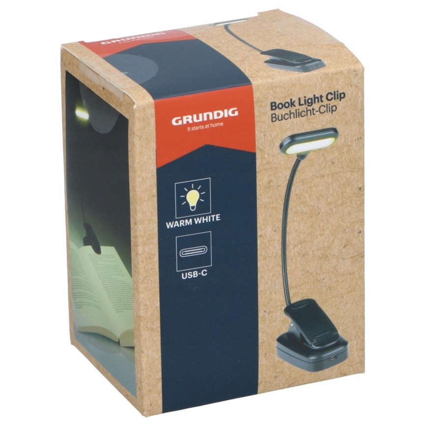 Grundig - Lampada da tavolo LED ricaricabile con clip LED/5V 400 mAh nera