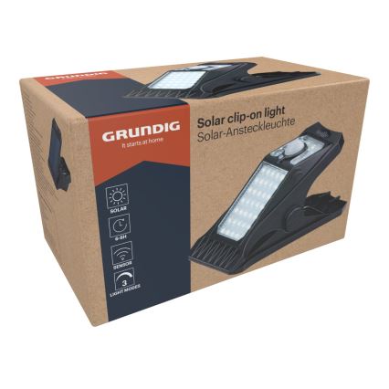 Grundig - Lampada solare LED con sensore di movimento e crepuscolare CLIP-ON LED/9W/3,7V 1500 mAh IP44