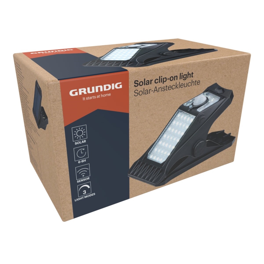 Grundig - Lampada solare LED con sensore di movimento e crepuscolare CLIP-ON LED/9W/3,7V 1500 mAh IP44