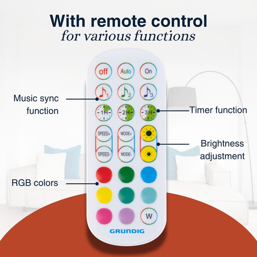 Grundig - LED RGBW Lampada da terra dimmerabile LED/6W/230V + telecomando