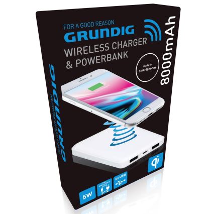 Grundig - Power Bank 8000 mAh/5V con ricarica wireless