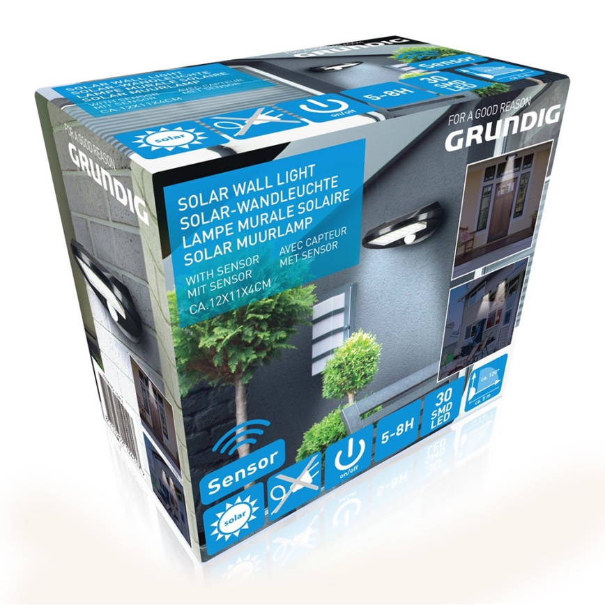 Grundig - SET 2x LED Applique solare con sensore di movimento e crepuscolare LED/3,2V 600 mAh
