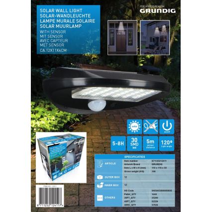 Grundig - SET 2x LED Applique solare con sensore di movimento e crepuscolare LED/3,2V 600 mAh