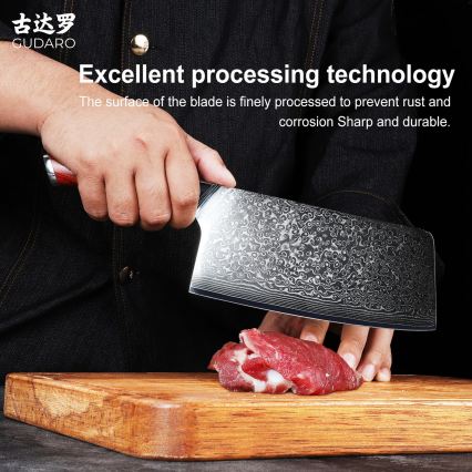 Gudaro - Accetta da cucina in acciaio damasco KENSHO 6,5, 67 strati d'acciaio, lunghezza 16,2 cm