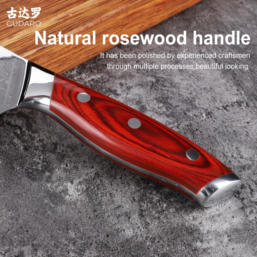 Gudaro - Accetta da cucina in acciaio damasco KENSHO 6,5, 67 strati d'acciaio, lunghezza 16,2 cm