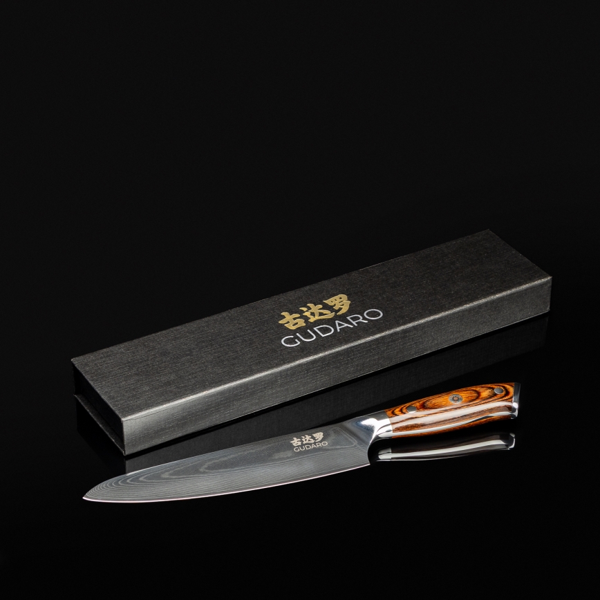 Gudaro - Coltello da chef damascato FENG 8, 67 strati d'acciaio, lunghezza 20 cm