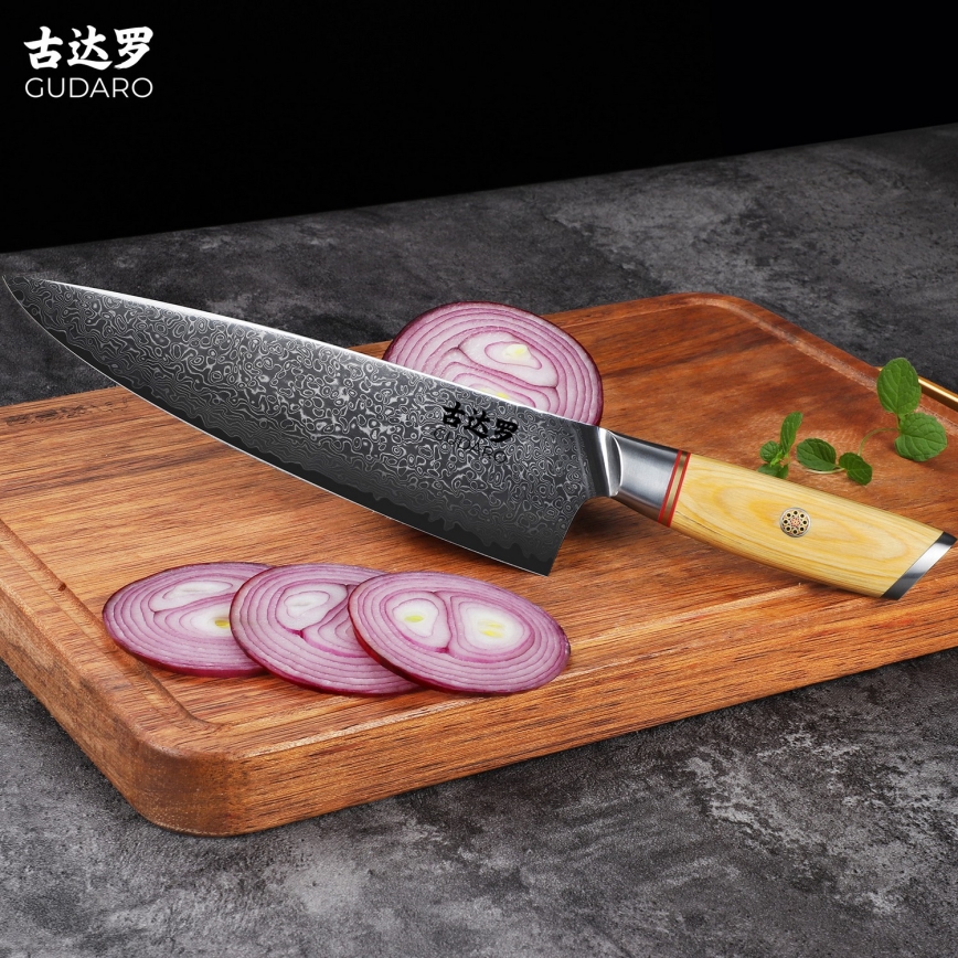 Gudaro - Coltello da chef damascato HIKARI 8, 67 strati d'acciaio, lunghezza 20 cm