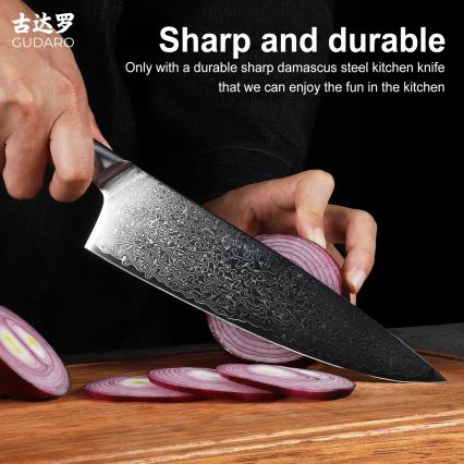 Gudaro - Coltello da chef damascato HIKARI 8, 67 strati d'acciaio, lunghezza 20 cm