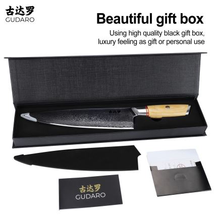 Gudaro - Coltello da chef damascato HIKARI 8, 67 strati d'acciaio, lunghezza 20 cm