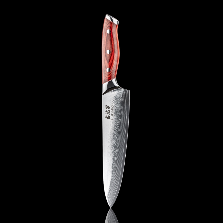Gudaro - Coltello da chef in acciaio damascato KENSHO 8, 67 strati d'acciaio, lunghezza lama 20 cm
