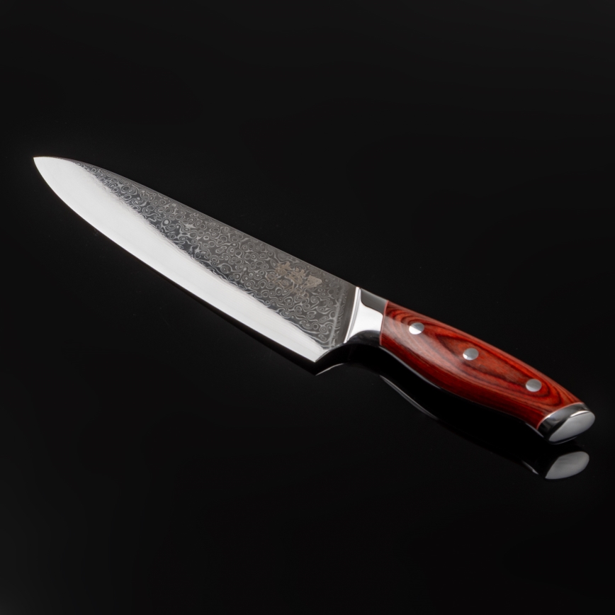 Gudaro - Coltello da chef in acciaio damascato KENSHO 8, 67 strati d'acciaio, lunghezza lama 20 cm