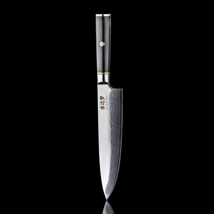 Gudaro - Coltello da chef in acciaio damascato AKIRO 8, 67 strati d'acciaio, lunghezza 20 cm, nero