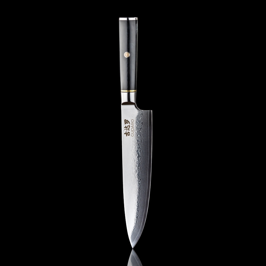 Gudaro - Coltello da chef in acciaio damascato AKIRO 8, 67 strati d'acciaio, lunghezza 20 cm, nero