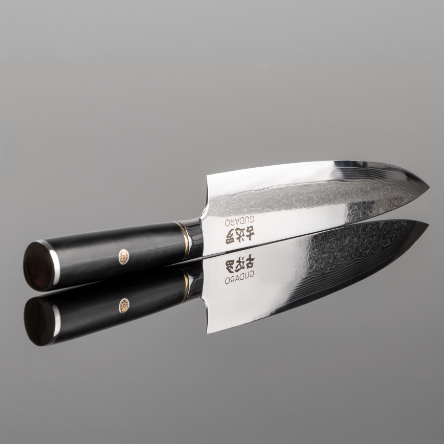 Gudaro - Coltello da chef in acciaio damascato AKIRO 8, 67 strati d'acciaio, lunghezza 20 cm, nero