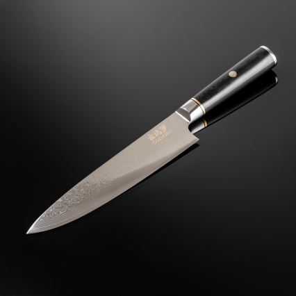 Gudaro - Coltello da chef in acciaio damascato AKIRO 8, 67 strati d'acciaio, lunghezza 20 cm, nero