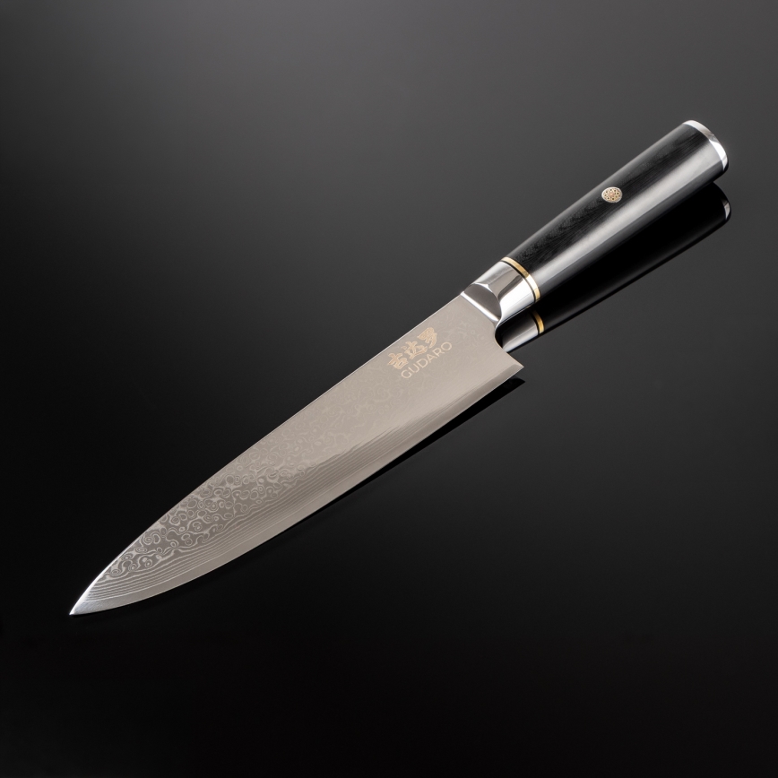 Gudaro - Coltello da chef in acciaio damascato AKIRO 8, 67 strati d'acciaio, lunghezza 20 cm, nero