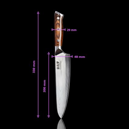 Gudaro - Coltello da chef in acciaio damasco FENG 8, 67 strati d'acciaio, lunghezza 20 cm