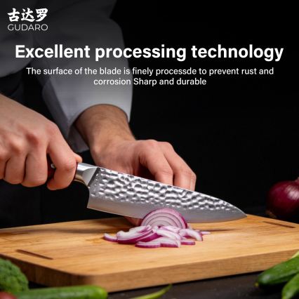 Gudaro - Coltello da chef in acciaio damasco MIYABI 8, 67 strati d'acciaio, lama 20 cm