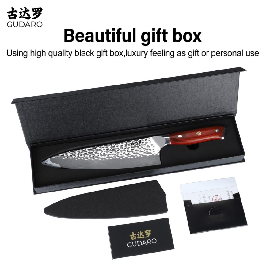 Gudaro - Coltello da chef in acciaio damasco MIYABI 8, 67 strati d'acciaio, lama 20 cm