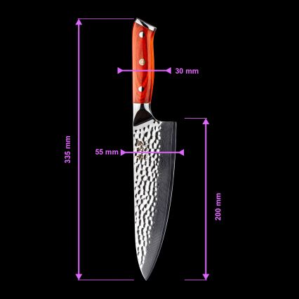 Gudaro - Coltello da chef in acciaio damasco MIYABI 8, 67 strati d'acciaio, lama 20 cm