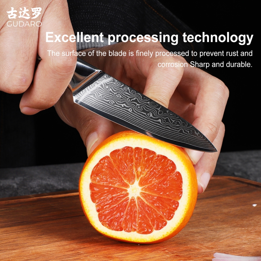 Gudaro - Coltello da cucina damascato KENSHO 3,5, 67 strati d'acciaio, lunghezza 9,5 cm