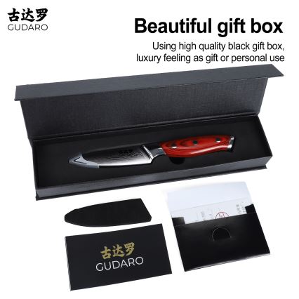 Gudaro - Coltello da cucina damascato KENSHO 3,5, 67 strati d'acciaio, lunghezza 9,5 cm