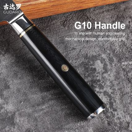 Gudaro - Coltello da cucina Santoku damascato AKIRO 7, 67 strati d'acciaio, lunghezza 17,5 cm, nero