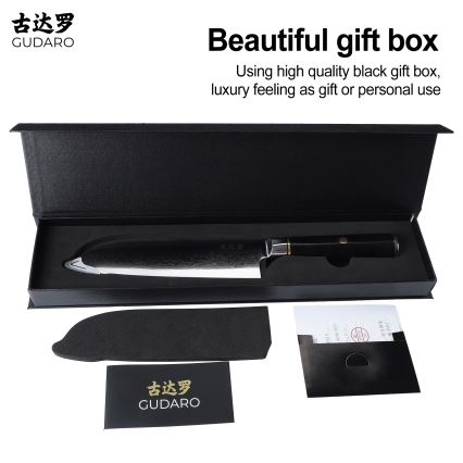 Gudaro - Coltello da cucina Santoku damascato AKIRO 7, 67 strati d'acciaio, lunghezza 17,5 cm, nero
