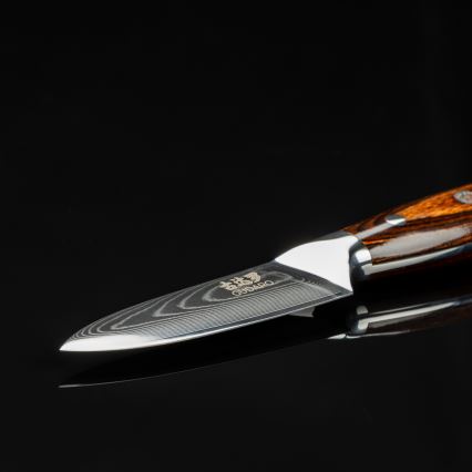 Gudaro - Coltello da cucina in acciaio damascato FENG 3,5, 67 strati d'acciaio, lunghezza 9,5 cm