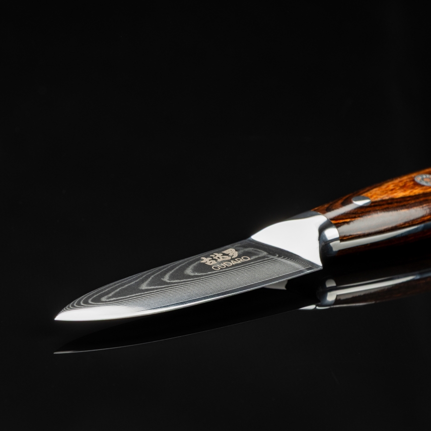 Gudaro - Coltello da cucina in acciaio damascato FENG 3,5, 67 strati d'acciaio, lunghezza 9,5 cm