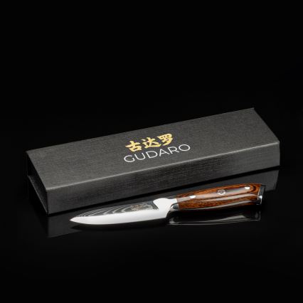 Gudaro - Coltello da cucina in acciaio damascato FENG 3,5, 67 strati d'acciaio, lunghezza 9,5 cm