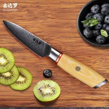 Gudaro - Coltello da cucina in acciaio damascato HIKARI 3,5, 67 strati di acciaio, lunghezza 9,5 cm