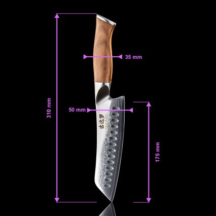 Gudaro - Coltello da cucina Santoku TAKUMI 7, in acciaio damascato a 67 strati, lunghezza 17,5 cm, manico in noce