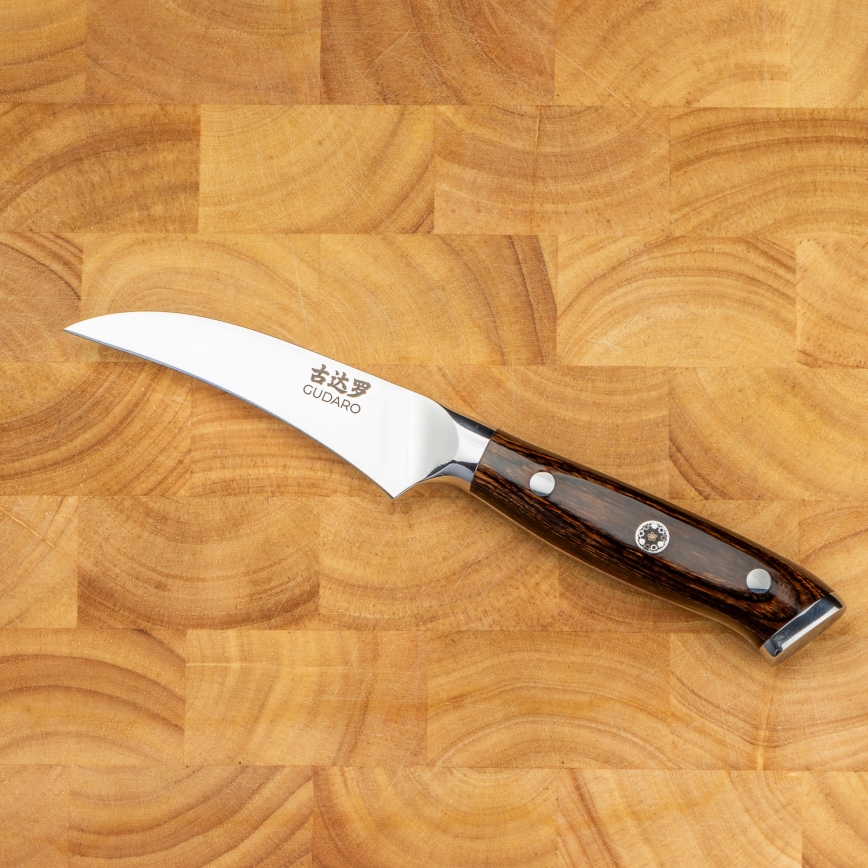 Gudaro - Coltello da cucina per frutta in acciaio damascato FENG 3,5, 67 strati d'acciaio, lunghezza 9,5 cm