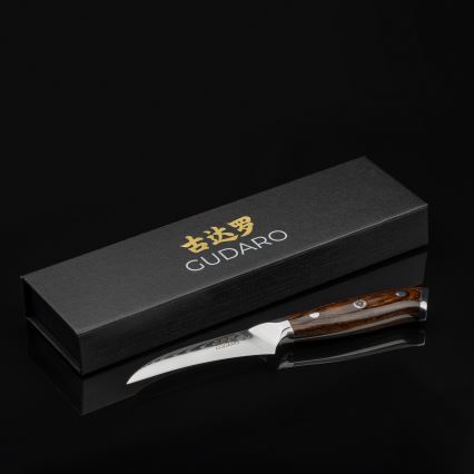 Gudaro - Coltello da cucina per frutta in acciaio damascato FENG 3,5, 67 strati d'acciaio, lunghezza 9,5 cm