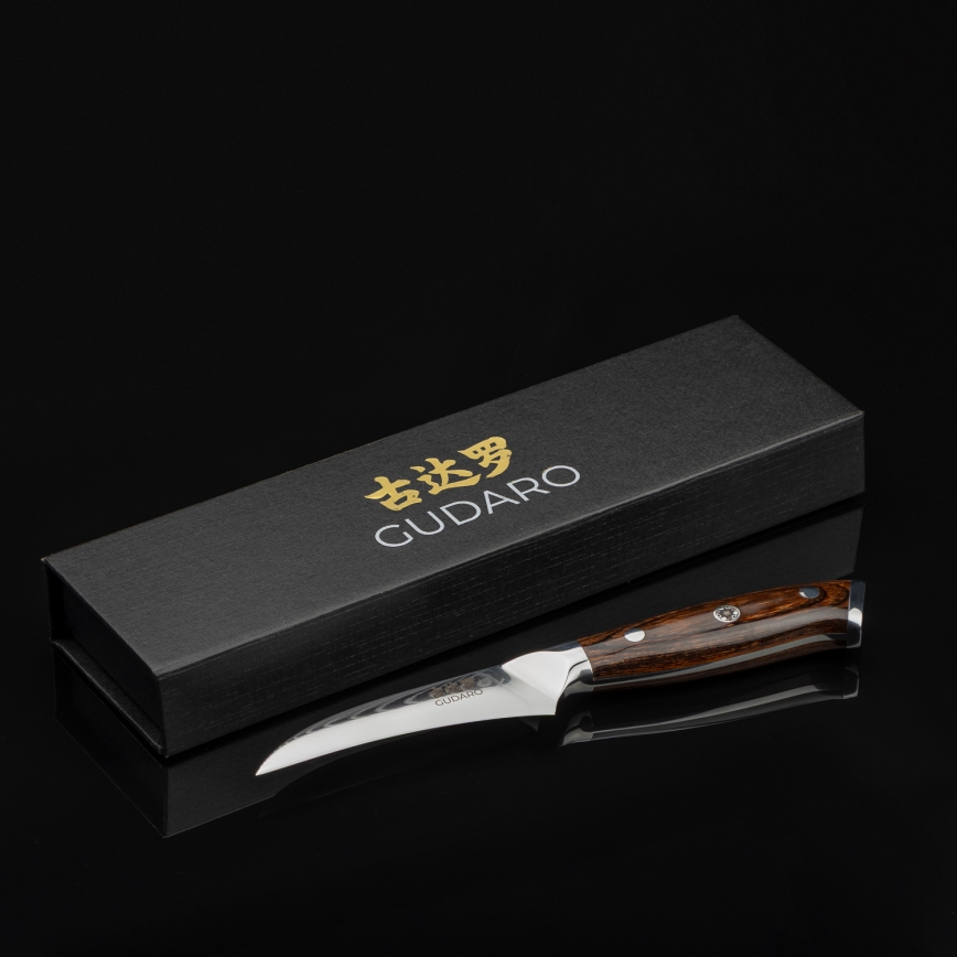 Gudaro - Coltello da cucina per frutta in acciaio damascato FENG 3,5, 67 strati d'acciaio, lunghezza 9,5 cm