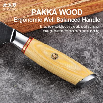 Gudaro - Coltello da cucina Santoku HIKARI in acciaio damasco 7, 67 strati d'acciaio, lunghezza 17,5 cm