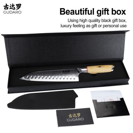 Gudaro - Coltello da cucina Santoku HIKARI in acciaio damasco 7, 67 strati d'acciaio, lunghezza 17,5 cm