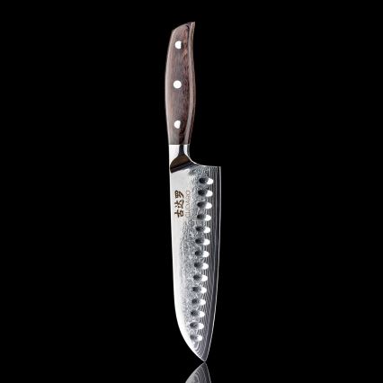 Gudaro - Coltello da cucina Santoku in acciaio damascato SHIRO 7, 67 strati d'acciaio, lunghezza 17,5 cm