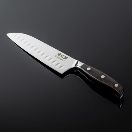 Gudaro - Coltello da cucina Santoku in acciaio damascato SHIRO 7, 67 strati d'acciaio, lunghezza 17,5 cm