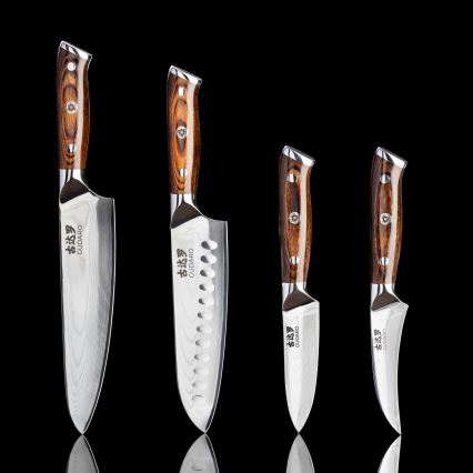 Gudaro - Coltello da cucina santoku in acciaio damascato FENG 7,5, 67 strati d'acciaio, lunghezza 18 cm